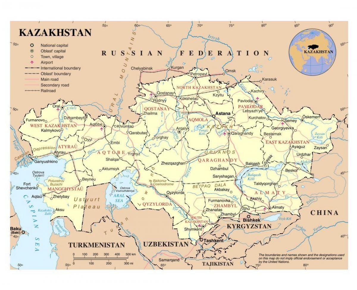 mapa de Kazajstán aeropuertos